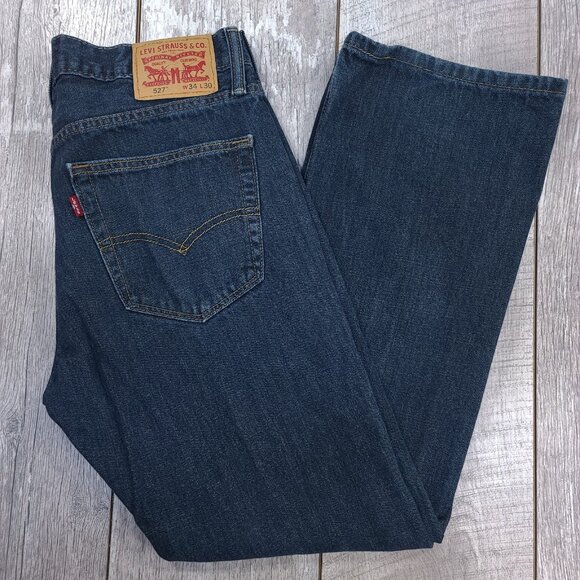 Levis Jeans Mens 34x30 Blue 527 Bootcut Mid Rise Slim Fit Denim Wash Pants - Picture 1 of 11